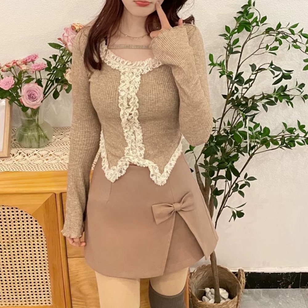 Japanese Kawaii Y2K Cottagecore Brown Bow Mini Skirt Skorts